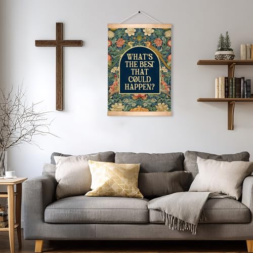Vintage Floral Wall Art Decor- What’s the Best That Could Happen Retro William Morris Floral Canvas Poster, Positive Motivational Wall Hanging Decor for Home, Bedroom,Living Room 14x18.5Inch (Green) - color: Green