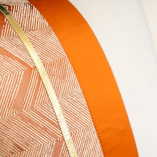 Alerfa 20 x 20 Inch Orange White Geometric Striped Gold Leather Patchwork Velvet Cushion Case Luxury Modern Lumbar Throw Pillow Cover Decorative Pillow for Couch Sofa Living Room Bedroom Car - color: Orange, size: 20" x 20" (Pack of 1)