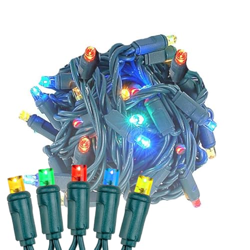 Novelty Lights 25ft 50 LED Multicolor Christmas Lights Outdoor/Indoor, 6" Spacing, Green Wire String Lights for Festive Xmas Lighting, IP55, UL Listed, Dimmable, Connectable - color: Multicolor
