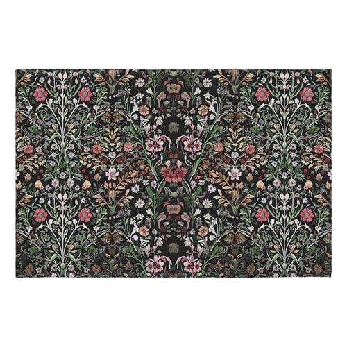Floral Rugs 2x3 Spring Summer Boho Black Flowers Decorative Indoor Outdoor Doormat Small Non-Slip Low Pile Front Door Mat Area Rugs for Living Room Bedroom Decor - color: Black Floral