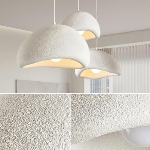 Scandinavian Pendant Lights Kitchen Island White Concrete Cement Look Pendant Light Dome Hanging Lamp Wabi Sabi Chandelier - Large - color: White, size: Large 19.6“