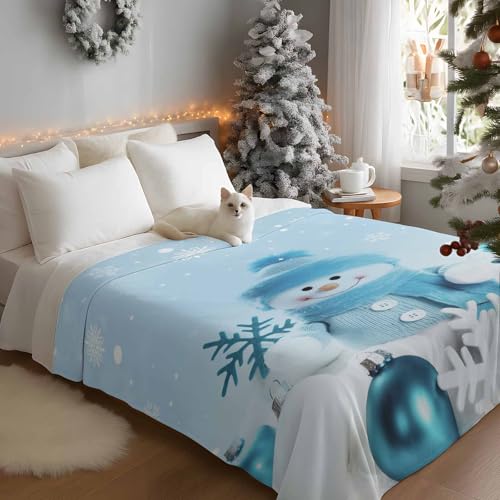 Vandarllin Christmas Snowman Throw Blankets, Winter Holidays Soft Fleece Blanket Decorative for Home Sofa Couch Chair Living Bedroom,40x50 inches, Grey Blue - color: Christmas Snowman, size: 40x50 Inch
