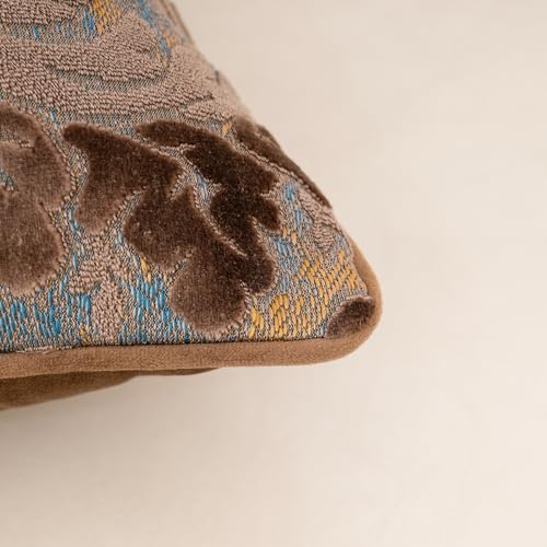 Alerfa Boho Brown Floral Throw Pillow Cover 18x18 Inch Cut Velvet Sqaure Luxury Embroidered Decorative Pillow Cover for Couch Living Room Bedroom - color: Brown, size: 18" x 18" (Pack of 1)