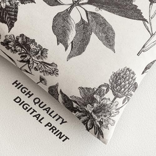 Foindtower Set of 2 Linen Floral Vintage Throw Pillow Covers Neutral Accent Print Decorative Cushion Covers Farmhouse Boho Home Decor for Sofa Chair Couch Bedroom Living Room,18×18 Inch,Black - color: Black, size: 18" x 18" (Pack of 2)