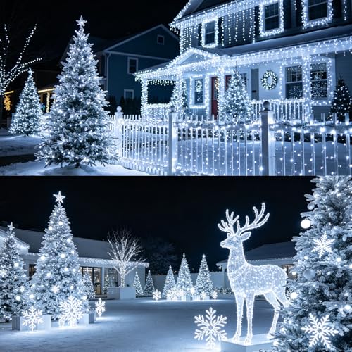 LJLNION 300 LED String Lights Outdoor Indoor, Extra Long 98.5FT Super Bright Christmas Lights, 8 Lighting Modes, Plug in Waterproof Fairy Lights for Holiday Wedding Party Bedroom Decorations ( White) - color: White