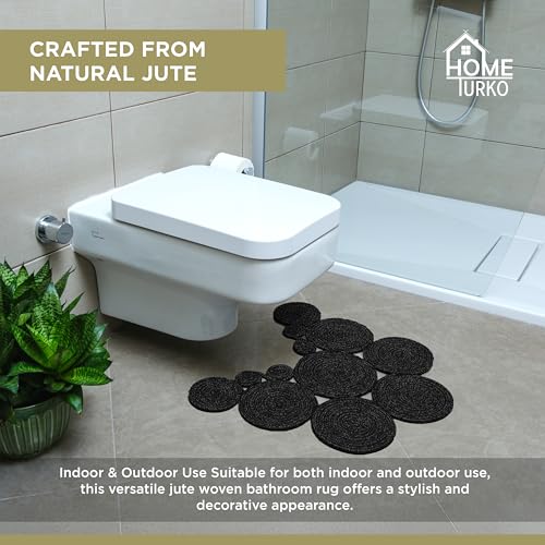 Boho Jute Bath Mat | Handmade Washable Toilet Rug | Modern Bathroom Rug | Double Sided Woven Boho Bathroom Decor | 23.6 x 15.7 inches - color: Black