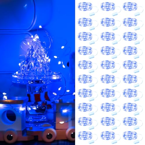 ZSJWL 30 Pack Blue Fairy Lights Battery Operated, 7FT 20LED Mini Starry Light Mason Jar Lights for Indoor Outdoor Party Wedding Halloween Thanksgiving - color: Blue, size: 30 Pack – Battery Powered