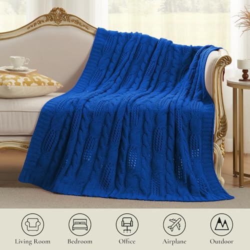 Amélie Home Chunky Knit Throw Blanket, Dual-Sided Soft Chenille Breathable Cable Knitted Blanket for Couch, Farmhouse Decorative Throw for Sofa & Chair, 50"x60", Blue - color: Blue, size: Cable Knit 50"x60"