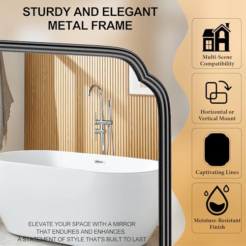 Ferytange 28"x36" Black Bathroom Mirror with Rustproof Metal Frame, Modern Rounded Corner Wall Mirror for Vanity Over Sink, Horizontal/Vertical Hanging - color: Black, size: 36"L x 28"W