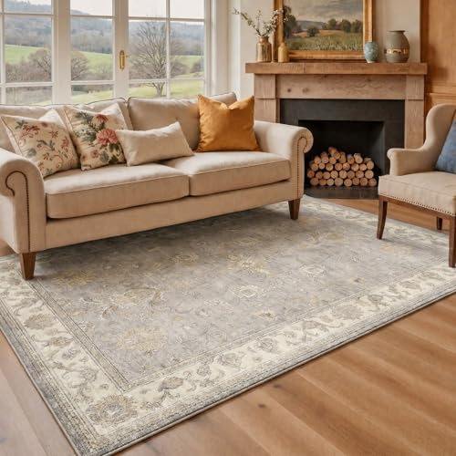 Bavni 2x3 Entryway Rug Bathroom Rugs for Front Door Bedroom Bathroom Kitchen, Washable Vintage Oriental Floral Carpet, Lightweight Rug with Non Slip Backing, Warm Gray - color: Warm Gray, size: 2' x 3' (Rectangular)