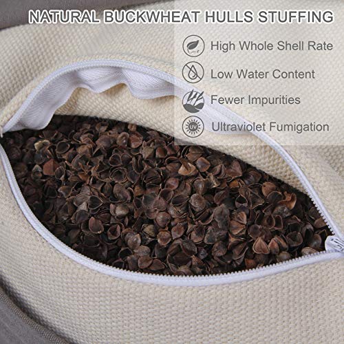 Embroidered Meditation Pillow D=16" H=5.5" Round Velvet Meditation Cushion Yoga Bolster Floor Pouf Zafu Natural Buckwheat hulls Sitting on Floor Removable Organic Cotton Cover Large Kneeling Pillow - color: Dark Grey
