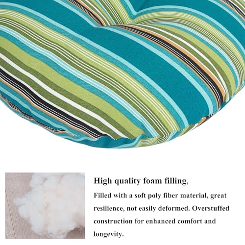 FUNHOME 15"x15"x4" Bistro Chair Cushion Set of 2, Water Repellent Round Outdoor Chair Cushions with Ties, Patio Tufted Chair Pads for Home Garden (Green Stripe) - color: Green Stripe