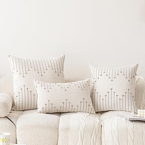 LILEPOY Boho Throw Pillow Covers 20x20 Set of 2 Neutral Decorative Textured Cushion Case Farmhouse Pillowcase Modern Square Pillow Covers for Sofa,Couch, Living Room,Beige and Khaki - color: Beige and Khaki, size: 20" x 20" (Pack of 2)