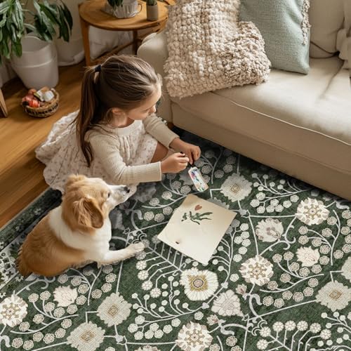 4x4 Washable Soft Square Rug: Living Room Area Rugs for Kitchen Bedroom Bathroom Non-Slip Water Resistant Entryway Mat Low Pile Ultra Thin Small Carpet for High-Traffic Areas Home Decor - color: Green, size: 4' x 4' (Square)