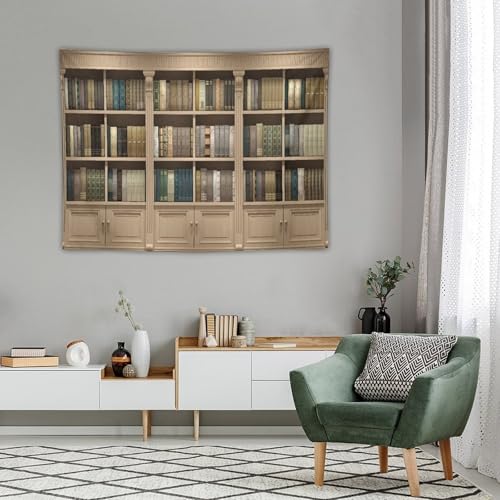 Houselerax Vintage Bookshelf Tapestry,Retro Library Wall Hanging Tapestries,Old Books on Shelf Classical Study Room Student Study College Dorm Bedroom Living Room 60"x40" - color: Bookshelf-8, size: W60xL40in