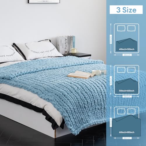 Chunky Knit Blanket - Luxury Soft Cozy 50 * 60 Throw Blanket,100% Woven Blanket Rope Knot Throw Blanket for Couch, Sofa, Home Decor, Gift - Machine Washable（Light Blue） - color: Light Blue, size: 50*60
