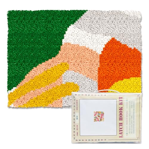ORIGACH Abstract Color Blocks Latch Hook Rug Kit for Adults Printed Rug Making Kit Handmade Carpet Tapestry Cover with Hook Latch and Preprinted Canvas, Home Arts Crafts Sofa Decor, 20.5x15inch - style: Abstract Color Blocks