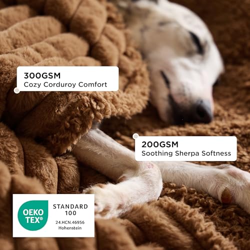 Bedsure ComfyFleece™ Waterproof Dog Blankets for Large Dogs - Soft Pet Cat Blanket Corduroy Fleece for Couch Bed Protector Washable, Cozy Calming Reversible Furniture Protection,50"x60", Camel Brown - color: Camel Brown, size: XL(50x60")-1pc