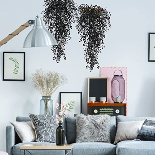 RECUTMS Artificial Hanging Plants Indoor 4 Pcs Artificial Ferns Plants Large Faux Hanging Plant Wall Plants Fake Ivy Room Fall Home Garden Wedding Halloween Party Indoor Outdoor Decor(Black) - color: Black