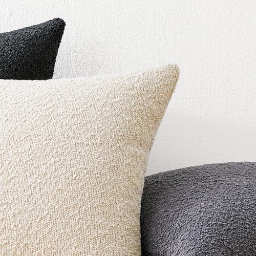 Mixhug Decorative Boucle Throw Pillow Covers, Dark Gray, 20 x 20 Inches, Pack of 2 - Textured Boho Pillow Covers for Couch and Bed - color: Dark Gray, size: 20" x 20" (Pack of 2)