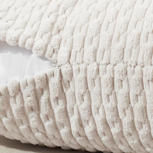 Softalker Throw Pillow Covers 12x20 Inch, Set of 2, Soft Corduroy Boho Stripe Decorative Pillow Cover, Couch Fluffy Pillow Cover for Farmhouse Home Decor Bed Living Room, Beige - color: Lt Beige, size: 20" x 12" (Pack of 2)