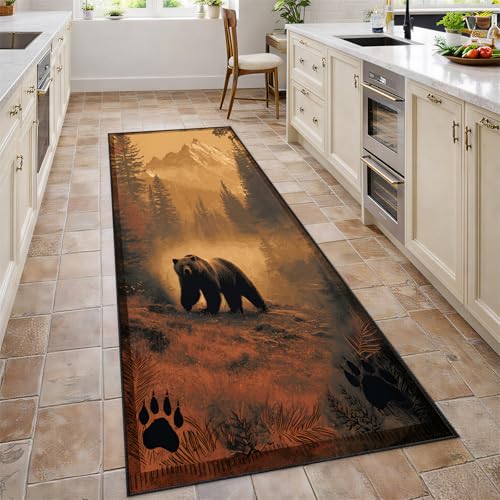 Bear Runner Rug 2x7, Rustic Bear Rug for Kitchen, Vintage Western Rustic Farmhouse Runners for Entryway, Retro Country Style Home Decor - color: Bear, size: 2' x 7'(Runner)