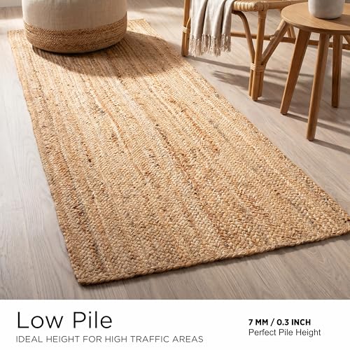 Jute Braided Runner Rug, Natural - 2x6 Feet, Farmhouse Hand Woven Coastal Runners for Hallways, Kitchen, Bedroom, Entry Door | Neutral Boho Beige Floor Carpet for Nursery, Balcony - 24x72 Inches - color: Natural, size: 2' x 6' (Rectangular)