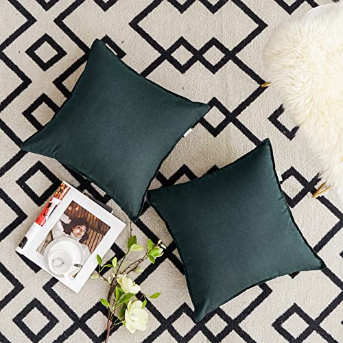 Jeanerlor 18"x18" Solid Cotton Linen Decoration Throw Pillow Case with Zipper Euro Sham Cushion Case Cool Pillow Cover Delicate Decorative Pillowcase for Chair/Bed/Couch,2 Packs, Dark Green - color: Dark Green, size: 18" x 18" (Pack of 2)