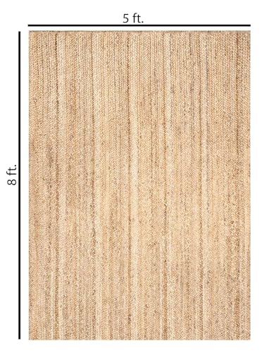 FRELISH DECOR Handwoven Jute Area Rug - 5x8 Feet Natural Yarn - Rustic Vintage Beige Braided Reversible Rectangular Rugs for Bedroom - Kitchen - Living Room - Farmhouse (5' x 8') - color: Natural, size: 5' x 8' (Rectangular)