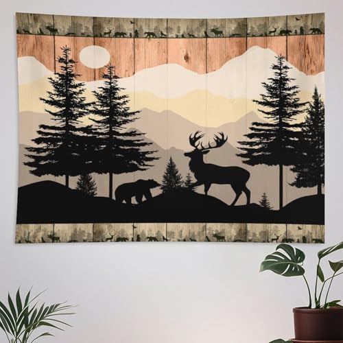 ZhiRain Farmhouse Forest Cabin Deer Tapestry Wall Hanging Rustic Wooden Tree Country Deer Bear Tapestries Home Decor for Living Room Bedroom Apartment Dorm 30"x40" - color: Cabin-16, size: 30"L x 40"W