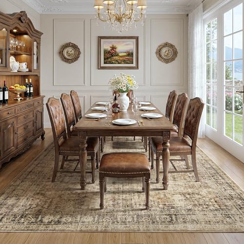 FMFUNCTEX 6x9 Washable Area Rug Brown Neutral Vintage Distressed Oriental Large Non Slip Carpet for Living Room Bedroom Traditional Retro Soft Low Pile Indoor Rugs for Dining Room Office Nursery - color: Brown, size: 6' x 9' (Rectangular)