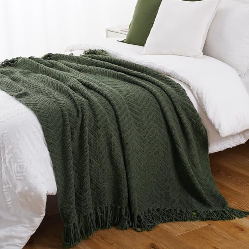BATTILO HOME Olive Green Throw Blankets for Couch, Knitted Green Throw Blanket for Bed, Super Soft Warm Large Throws for Home Decor, 60" x 80" - color: Olive Green, size: 60"x80"