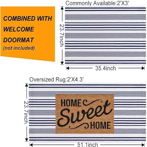 Blue and White Striped Outdoor Rug 24'' x 35'' Door Mat Outdoor Machine Washable Welcome Mats Cotton Hand-Woven Entryway Rug for Front Porch/Entryway/Laundry/Bathroom/Bedroom - color: Blue Striped, size: 2' x 3' (Rectangular)