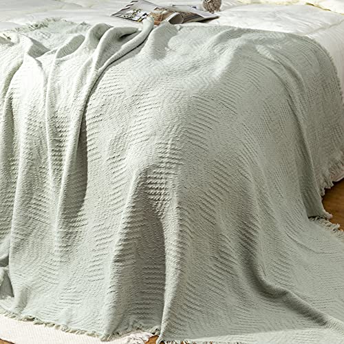 GLORY SEASON 100% Cotton Throw Blanket with Fringe Tassels Wraps Cover for Bed Couch and Living Room Sofa,Chair 50x60 Inches, Green - color: Morandi Green