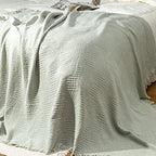 GLORY SEASON 100% Cotton Throw Blanket with Fringe Tassels Wraps Cover for Bed Couch and Living Room Sofa,Chair 50x60 Inches, Green - color: Morandi Green