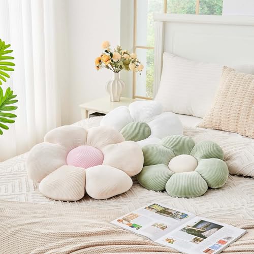 Kcvvcr Beige Flower Pillow, 14.9" Cute Flower Shaped Floor Pillow, Aesthetic Floral Plush Daisy Decorative Throw Pillows for Bed Sofa Couch - color: Al-beige, size: 14.9 Inch