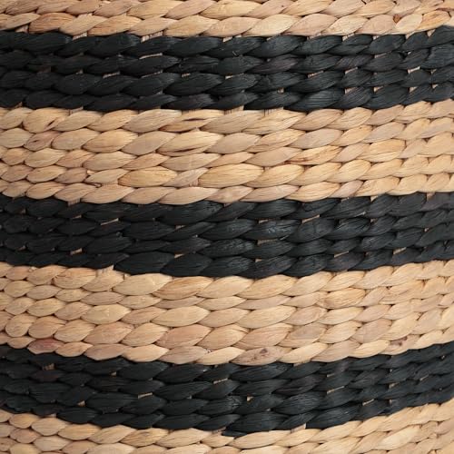 JONATHAN Y Aimee 16" Handwoven Water Hyacinth Round Pouf Ottoman, Bohemian Black and Natural Decorative Footstool for Living Room, Bedroom, Entryway TBL2501A - color: Black/Natural