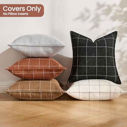 Rustic Farmhouse Decor Terracotta Plaid Throw Pillow Cushion Covers 18x18 Set of 2, Boho Decor Rust Decorative Throw Pillows 18 x 18, Burnt Orange Chenille Pillow Covers For Sofa and Couch - color: Terracotta Plaid Set of 2, size: 18" x 18" (Pack of 2)