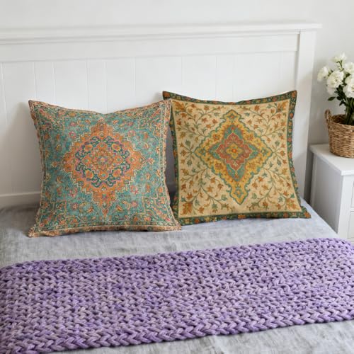 Vintage Boho Mandala Throw Pillow Covers 18x18 Set of 4, Floral Ornate Carpet Decorative Pillowcover for Couch Sofa Livingroom Outdoor Home Decor - color: Vintage Boho Mandala