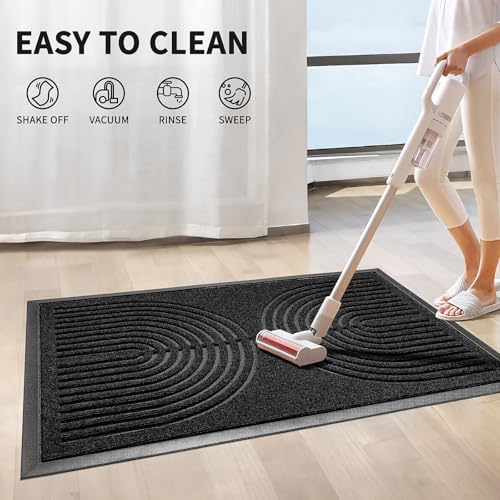 RORA Front Door Mat Outside Indoor Entrance, Heavy Duty Non Slip Welcome Doormat, Natural Rubber Floor Mat for Entryway, Patio, Garage, Porch, 29.5"x17", Black - color: Black, size: 29.5*17inch