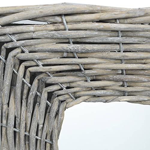 Mirror with Real Rattan Frame 19.7"x19.7" Wicker Vintage Style Wall Mounted Hanging Mirror Glass for Bathroom Bedroom Entryway Rustic Boho Accent