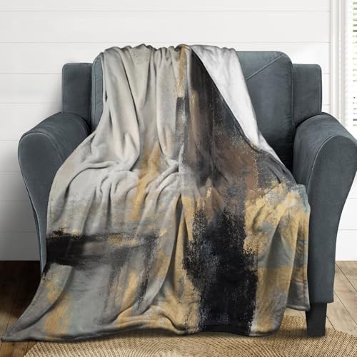 Fashion Gradient Blanket, Modern Abstract Baroque Glod Grey Painting Strokes Pattern Soft Warm Cozy Plush Flannel Covers for Livingroom Bedroom Couch Chair Camping Travel Home Decor Tapestry 30x40in - color: Abstract-12, size: 30W" x 40L"
