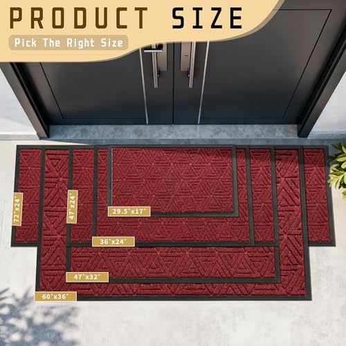 Yimobra Large Door Mat 47x32, All-Weather Waterproof Non-Slip Welcome Matt Outdoor, Heavy Duty Non Slip Doormat for Entryway for Patio and Garage Indoor, Easy Clean, Black Red - color: Black Red, size: 47x32 Inch
