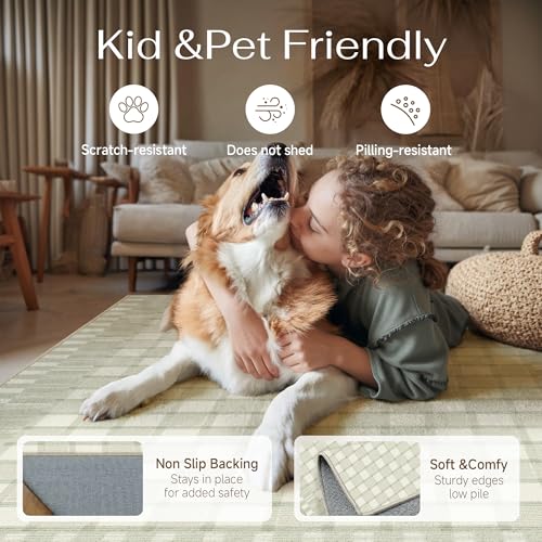 PureCozy Machine Washable Green 2x6 Runner Rug for Hallways Indoor Kitchen Long Carpet Non-Slip Low Pile Modern Soft Accent Throw Rugs for Entrance Bedroom Dining Laundry - color: Green, size: 2' x 6' (Runner)