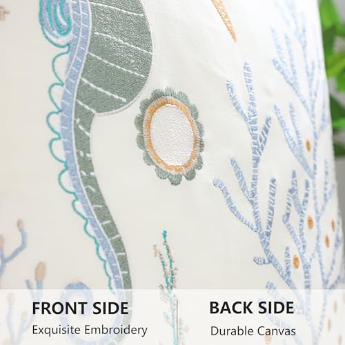 LUOYEHK Summer Coastal Throw Pillow Covers 18x18 Inch Set of 2 Tropical Embroidered Pillowcase with Jute Rope Farmhouse Decorative Cushion Covers for Couch Sofa Bed Home Decor, Seahorse Coral - color: Seahorse Coral