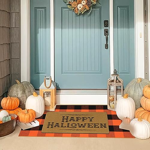 KIMODE Fall Outdoor Rug Buffalo Plaid Orange and Black 24"x51",Washable Cotton Fall Halloween Door Mat,Reversible Checkered Layering Rugs for Entryway,Halloween Front Porch Decor - color: Orange/Black, size: 2' x 4'3" (Rectangular)