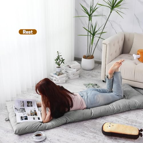 BALAPET Floor Lounger Pillow,Foldable Light Thick Tufted Floor Pillow Cushion with Elasticized Webbing for Easy Storage Floor Lounger for Meditation, Playing, Yoga, Reading, Sleeping(Light Gray) - color: Light Gray