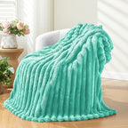 NEWCOSPLAY Super Soft King Blanket Aqua Premium Silky Flannel Fleece 3D Ribbed Jacquard Lightweight Bed Blanket All Season Use (Aqua Ribbed, King(90"x110")) - color: Aqua Ribbed, size: King(90"x110")