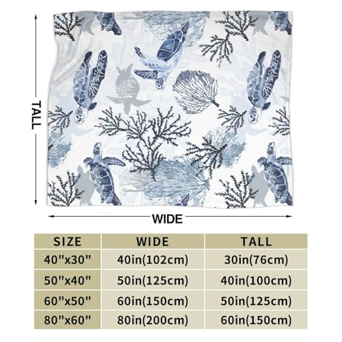 Sea Turtle Blanket Ocean Throw Blanket Soft Warm Cozy Fuzzy Plush Turtle Throw Blanket Gifts for Girls Boys Women Sea Turtle Lightweight Fleece Flannel Gifts Blankets for Kids Adults 40"X50" - color: Blue Sea Turtle Coral, size: 50"x40"