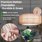 Large Handwoven Rattan Pendant Light, Boho Wicker Chandelier for Dining Room & Kitchen Island, Dimmable Hanging Ceiling Lamp with Warm White, Cool White & RGB Ambient Lighting, 21.7"